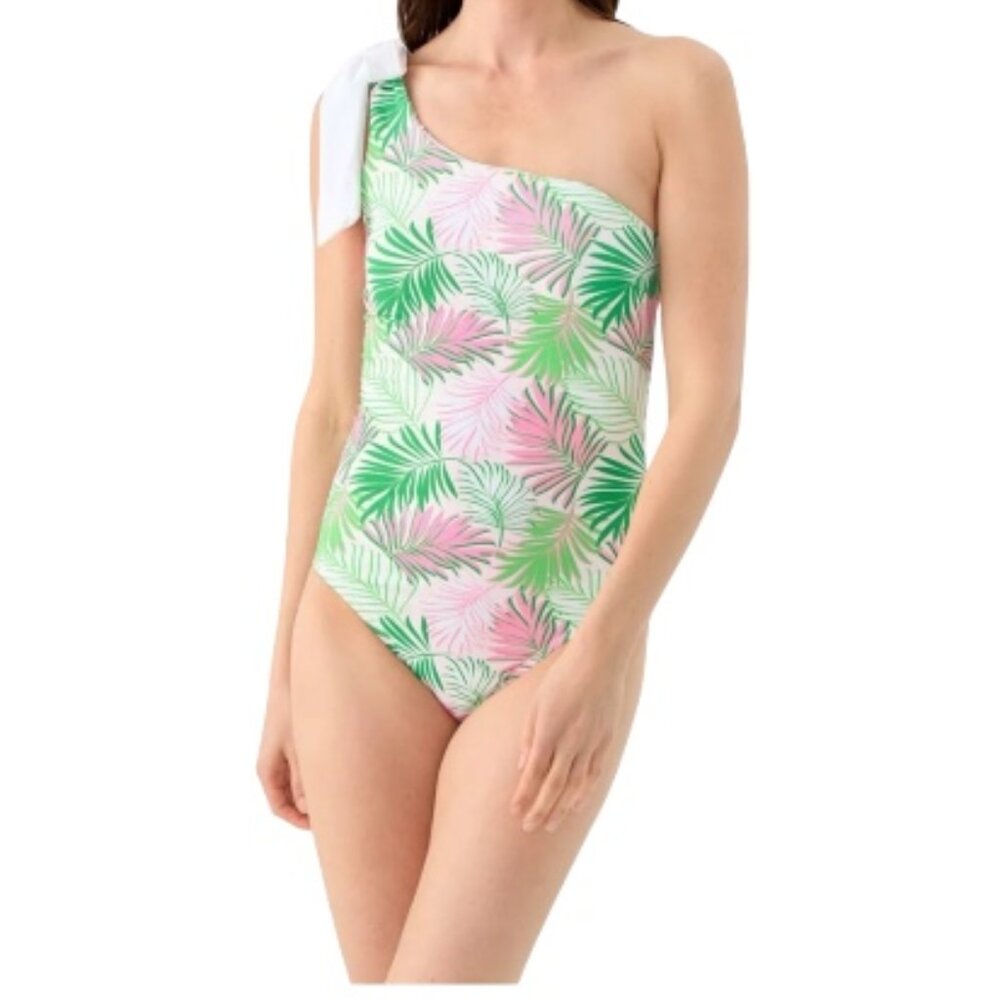 NWT-Mary Square Multi Palms One Shoulder Bow Mio Swimsuit-Sz XL
